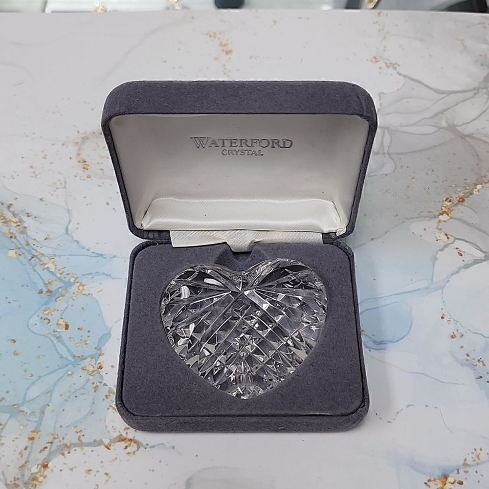 Vintage Waterford Cut Crystal Heart Heavy Paperweight